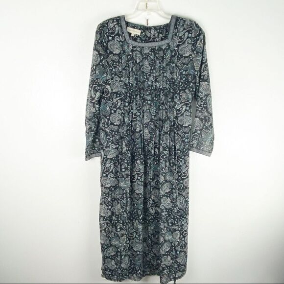SARAH ELIZABETH Paisley Print Pleated Long Sleeves Lined Maxi Dress, Size 14 - Picture 1 of 9